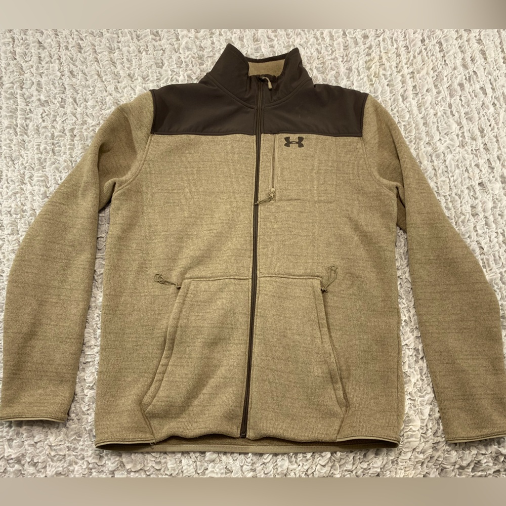 UnderArmour zip jacket like new Tan/brown Polartec warmth chest 3pocket w/zips L
